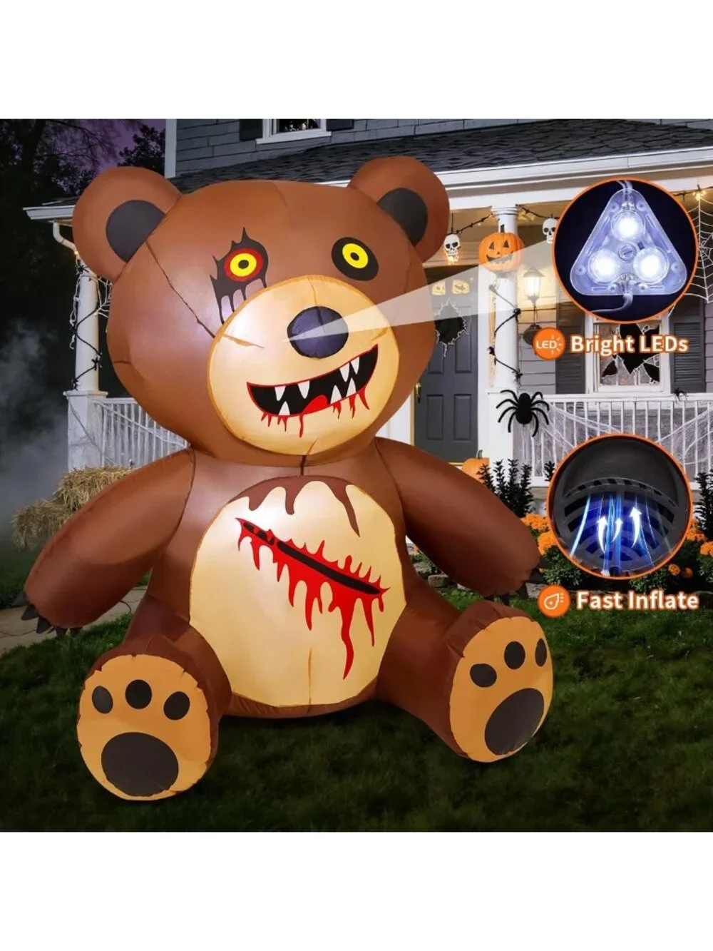 5FT Halloween Inflatable Teddy Bear Yard Decor with LED Lights for Spooky